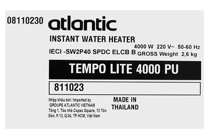 Máy nước nóng trực tiếp Atlantic 4000W Tempo Lite 4000 PU - 811023 - ảnh phụ 8