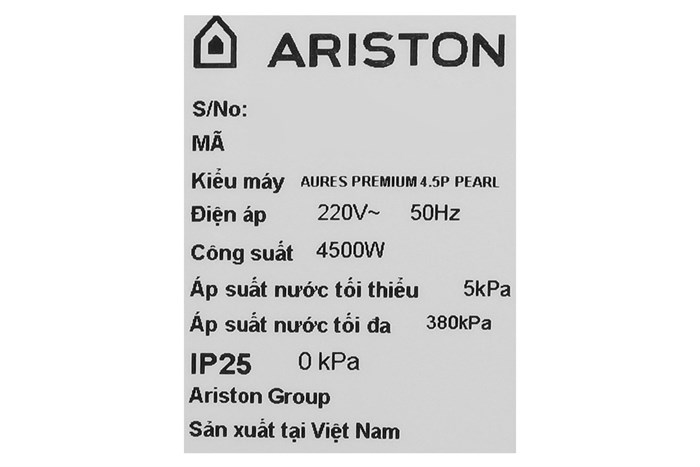 Máy nước nóng trực tiếp Ariston 4500W AURES PREMIUM 4.5P PEARL - ảnh phụ 8