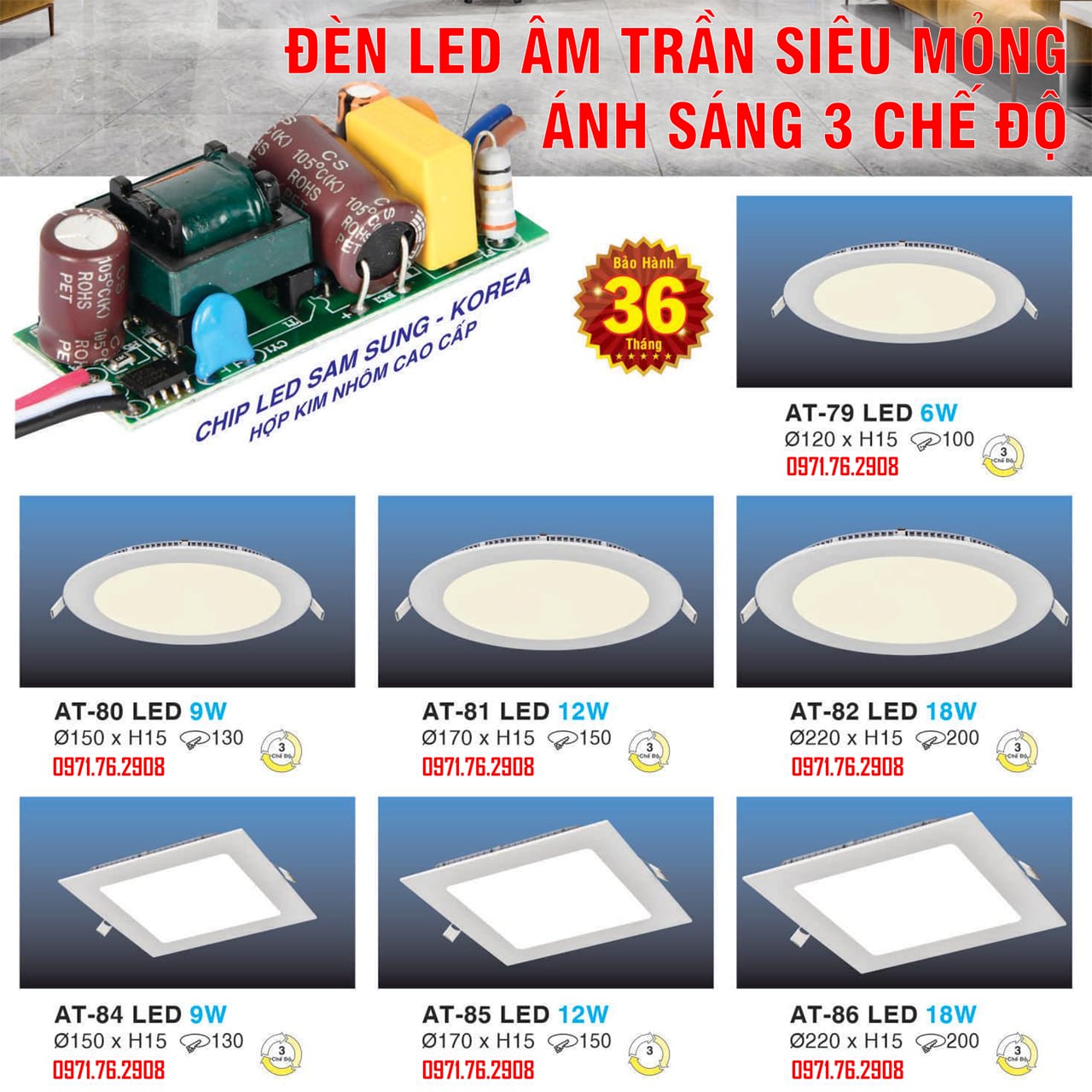 LED Âm Trần Siêu Mỏng 3 Chế Độ Sáng HUFA - ảnh phụ 2