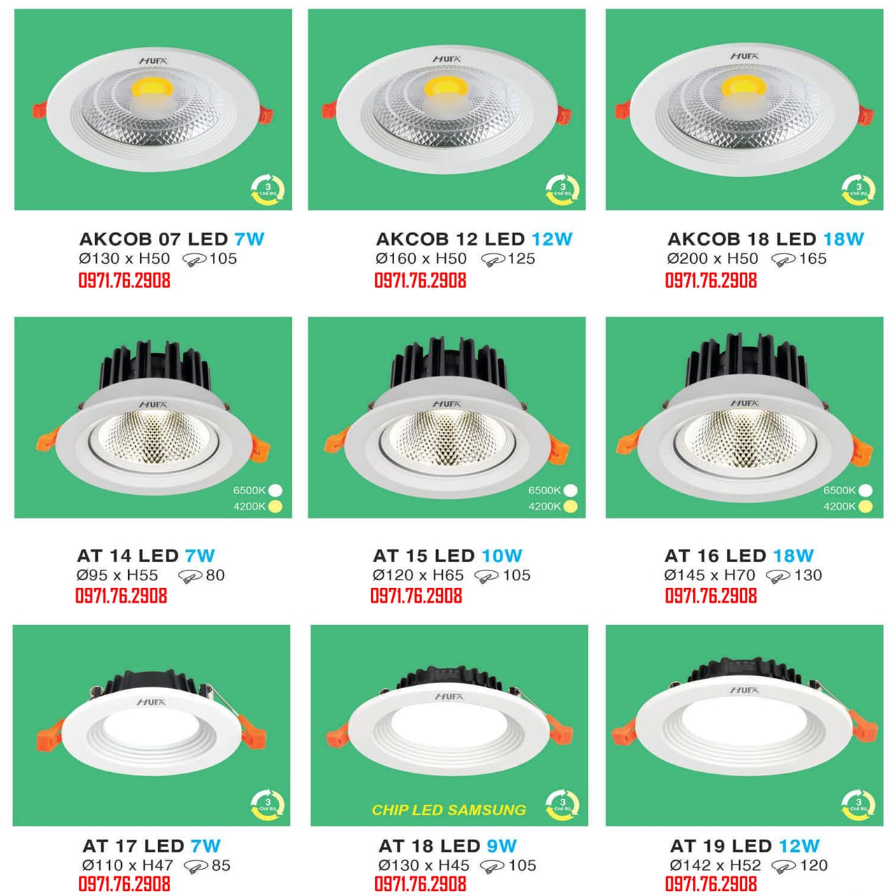 LED Âm Trần Kính 18w 3 Chế Độ HUFA - ảnh phụ 4