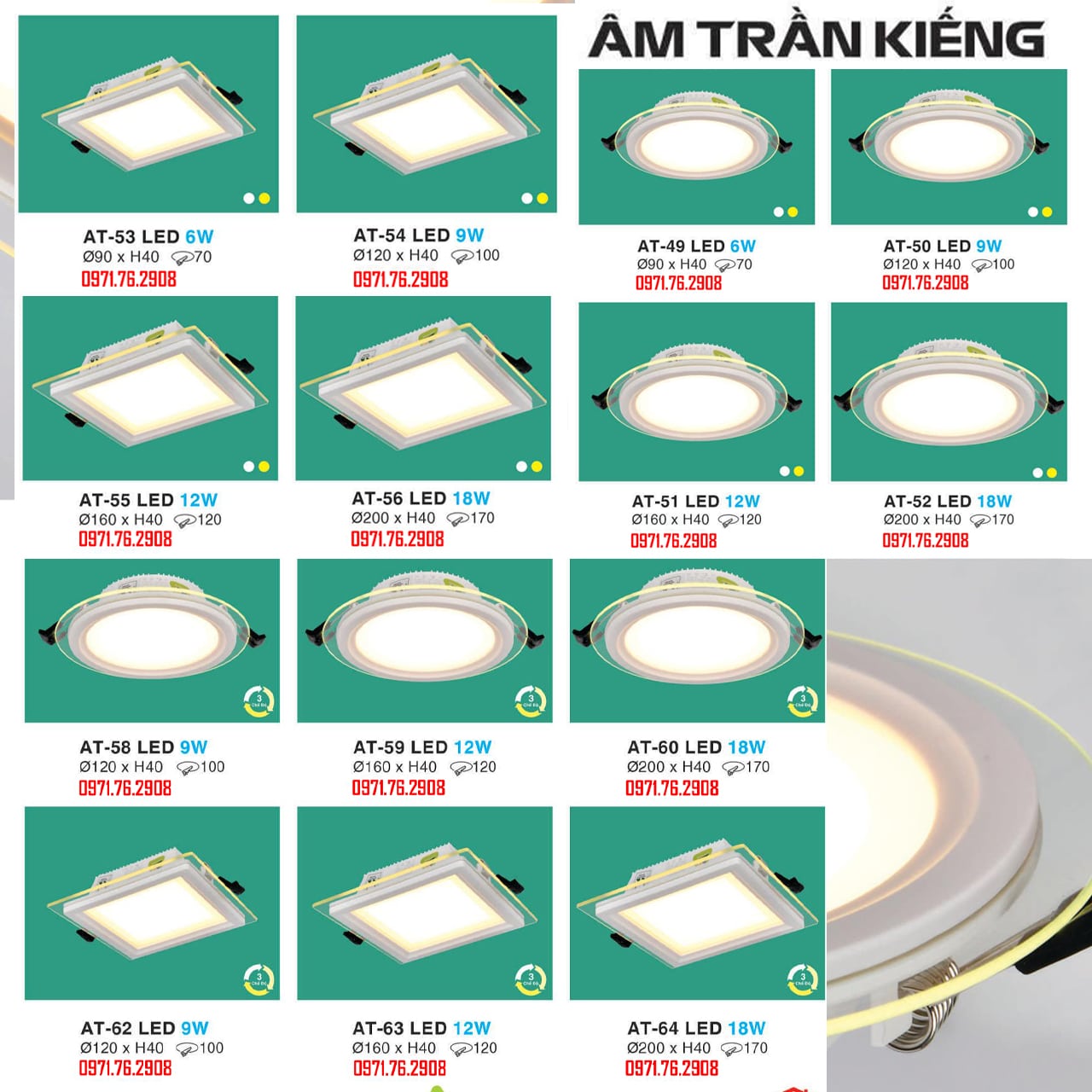 LED Âm Trần Kính 18w 3 Chế Độ HUFA - ảnh phụ 4